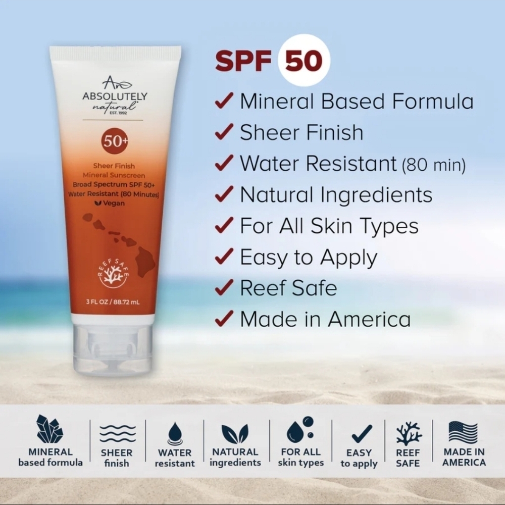 Absolutely Natural Sheer Finish Mineral Sunscreen SPF 50+ 3oz - Picture 2 of 5